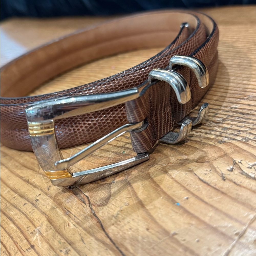 Men's Brown Vintage Leather Belt with Silver-Tone Buckle